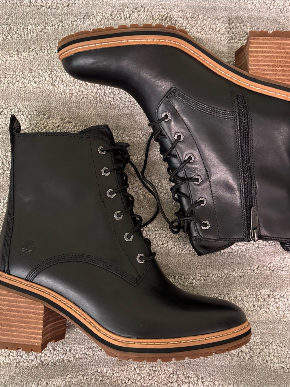 Timberland Sienna High Black Leather Lace Up Heeled Boots Waterproof Women’s 8
